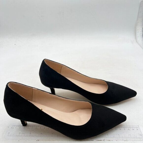 FSJ Women Classic Kitten Heels Pointy Closed Toe Pumps Slip On Office Black - Picture 4 of 8